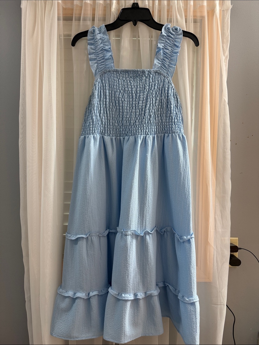 SHEIN Light Blue Smocked Ruffle Strap Tiered Sundress